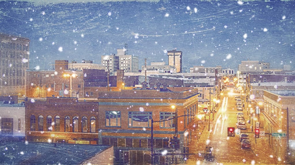 Snowfall in downtown Springfield